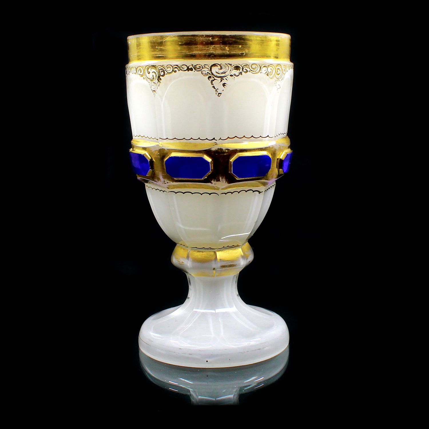 Footed cup with an opaque white underlay and blue imitation gems, Meyr's Neffe