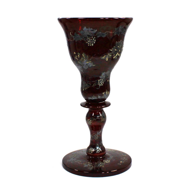 Goblet of ruby-red glazed glass with impasto silver painting, Bohemia, circa 1860