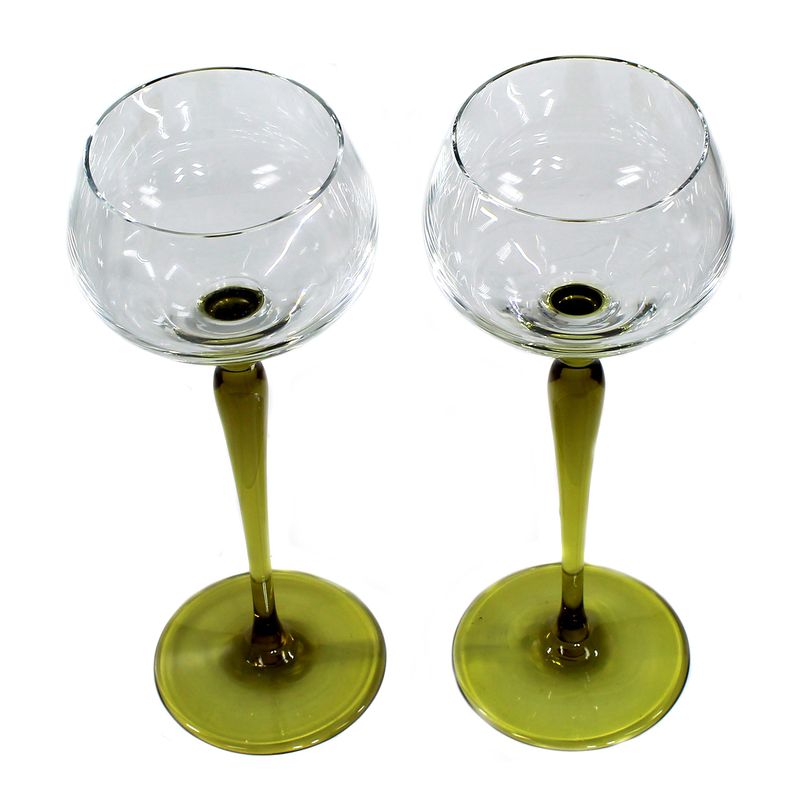 2 stemmed glasses with olive-green stems, Bavarian Forest, circa 1910