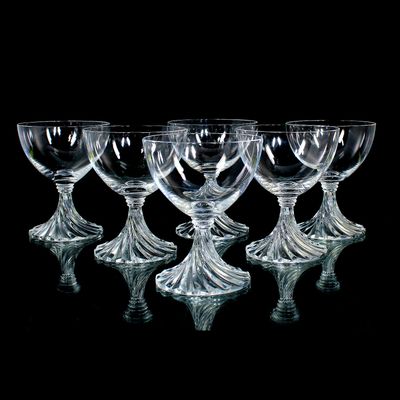 6 Weißweingläser aus Kristallglas, Lalique, Serie Rambouillet um 1955-70.