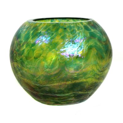 Kleine Vase mit Kröseleinschmelzungen und Silbergelbfäden, F. Heckert um 1900