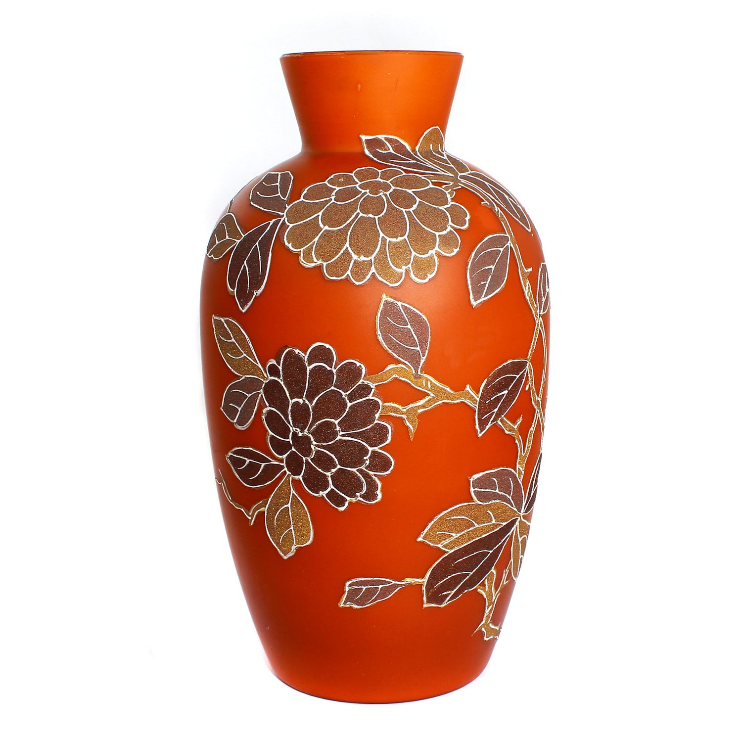 Vase in opaque white glass with a topaz-colored background and floral decoration, Neuwelt