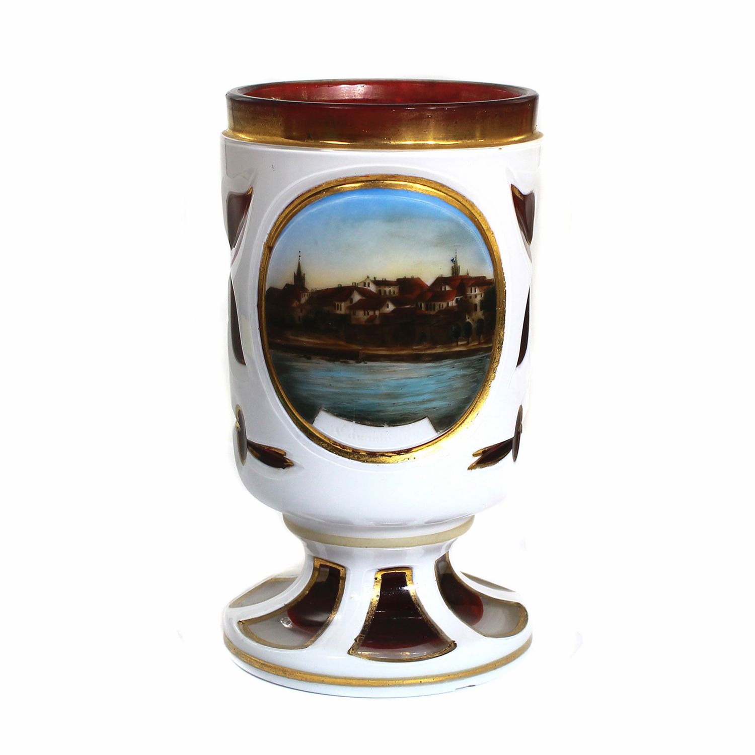 Footed beaker with overlay and a view of Cammin, Josephinenhütte, c. 1845–50
