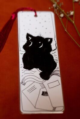 Handgemaltes Lesezeichen mit schwarzer Katze