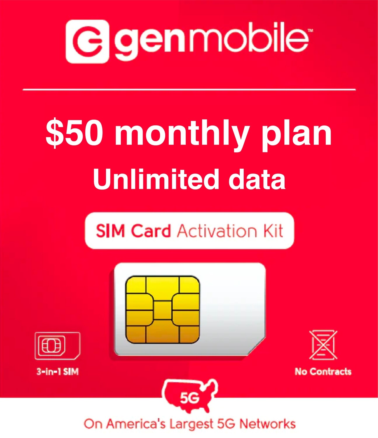 GenMobile Prepaid SIM $50/month plan