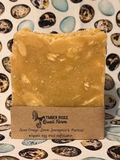 Sweet Orange, Lemon, Lemongrass and Patchouli Goat Milk Soap with Quail Egg Shell Exfoliant