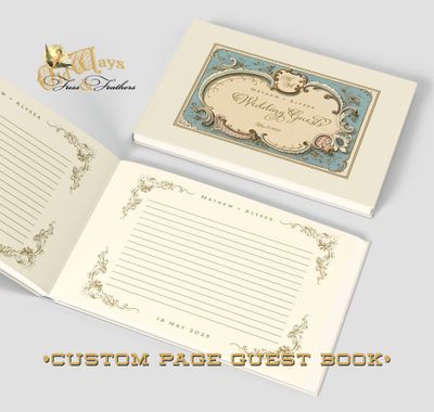 Antiquity Vintage Blue Wedding Guest Book with Personalized Pages