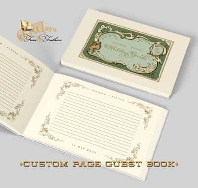 Antique Style Wedding Guest Book in Emerald Green with Personalized Pages