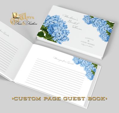 Blue Hydrangea Bridal Shower Guest Book with Personalized Pages