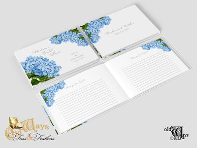 Blue Hydrangea Bridal Shower Guest Book with Personalized Pages