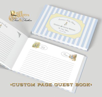Peter Rabbit Baby Shower Guest Book with Personalized Pages in Blue