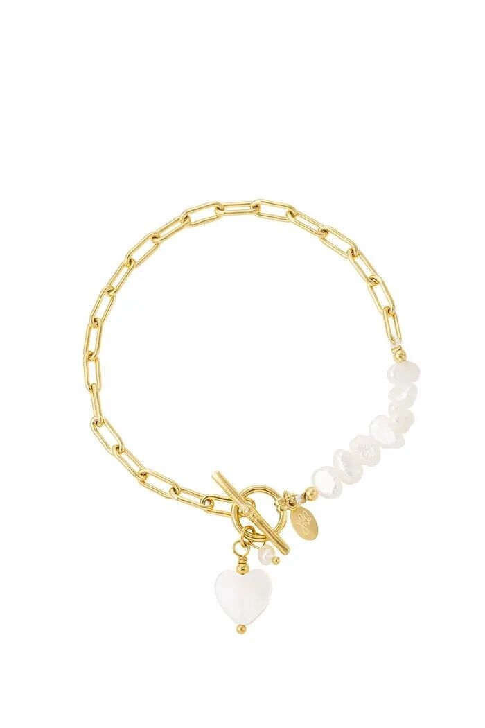 Armbandje schelp kralen en hart - goud