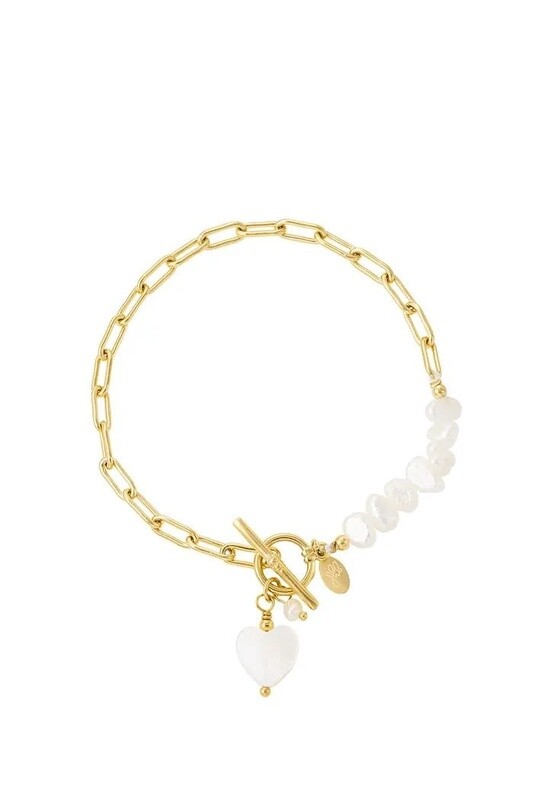Armbandje schelp kralen en hart - goud