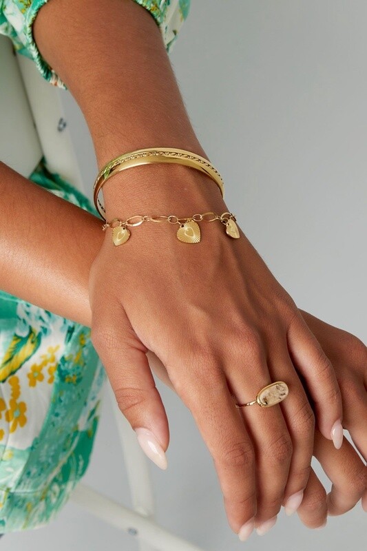 Armband 3 hart Stainless Steel goud