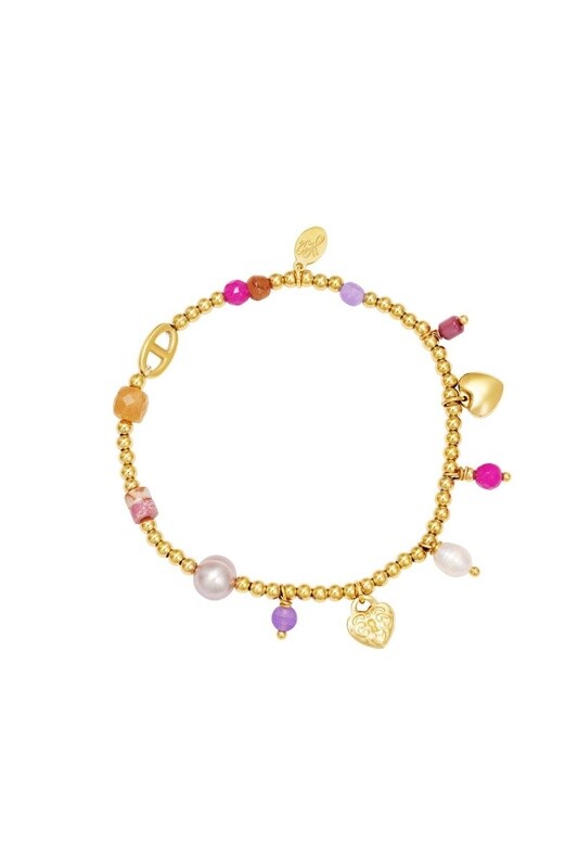 Armband kralen Good Life Goud Roze Stainless steel
