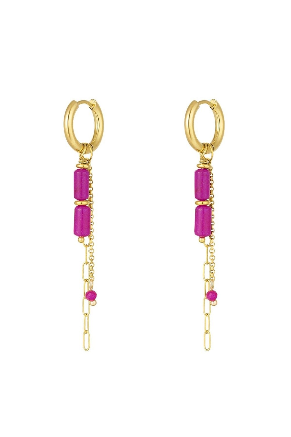 Oorbel Tube kraaltjes met ketting Stainless Steel