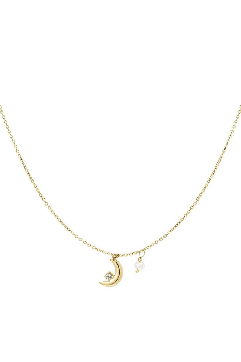 Ketting maantje met parel Stainless steel