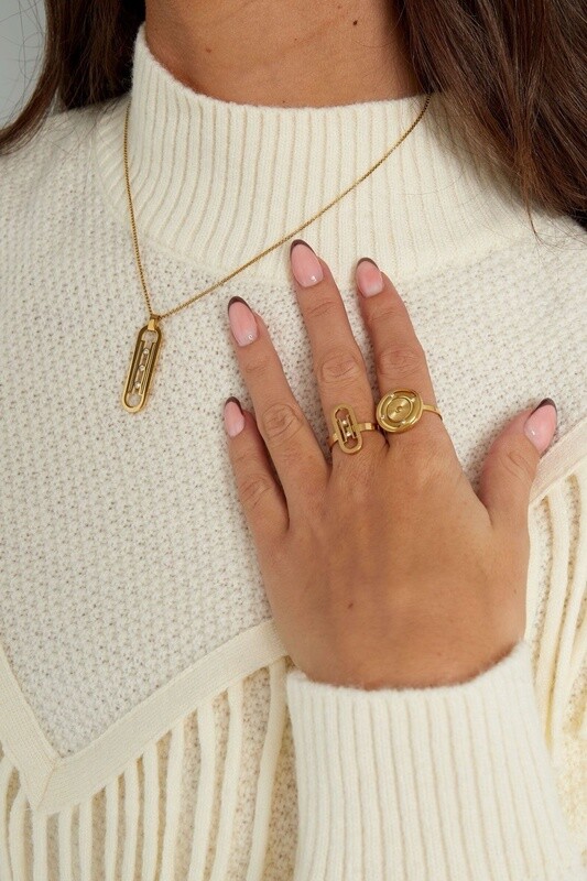 Ring schakel met steentjes goud