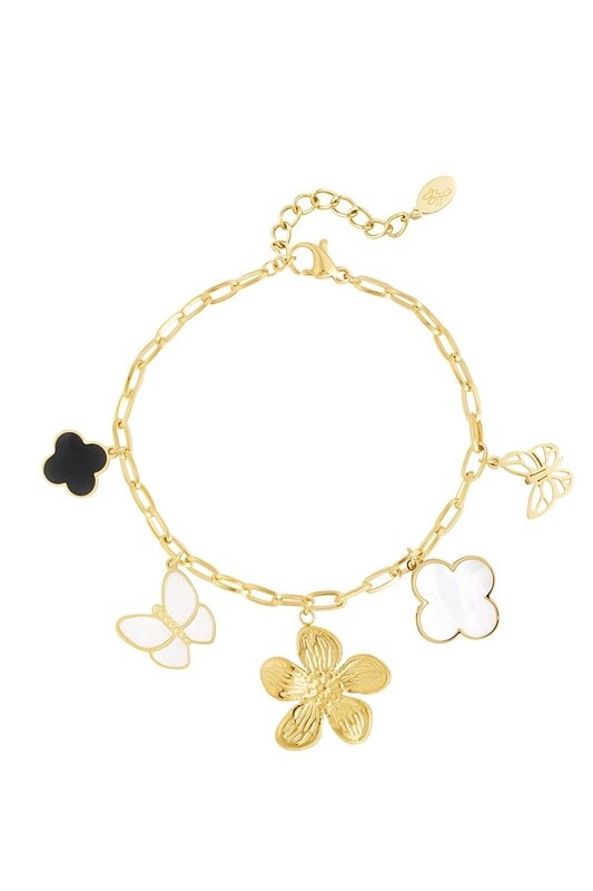 Armband bedel flower zwart wit