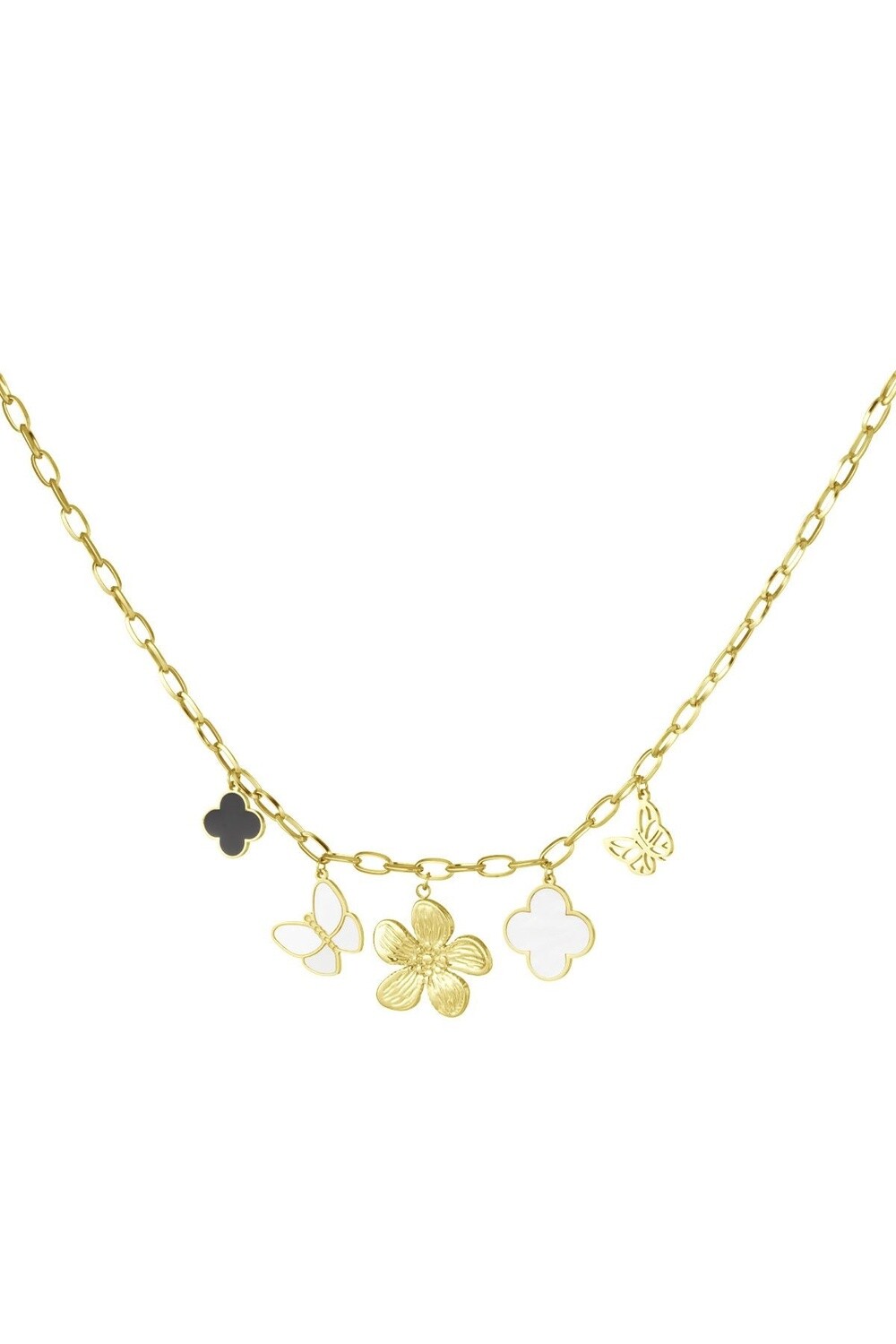 Ketting bedel flower zwart wit goud