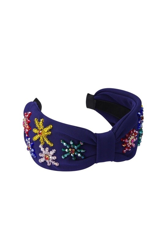 Haarband gekleurde bloemen donkerblauw