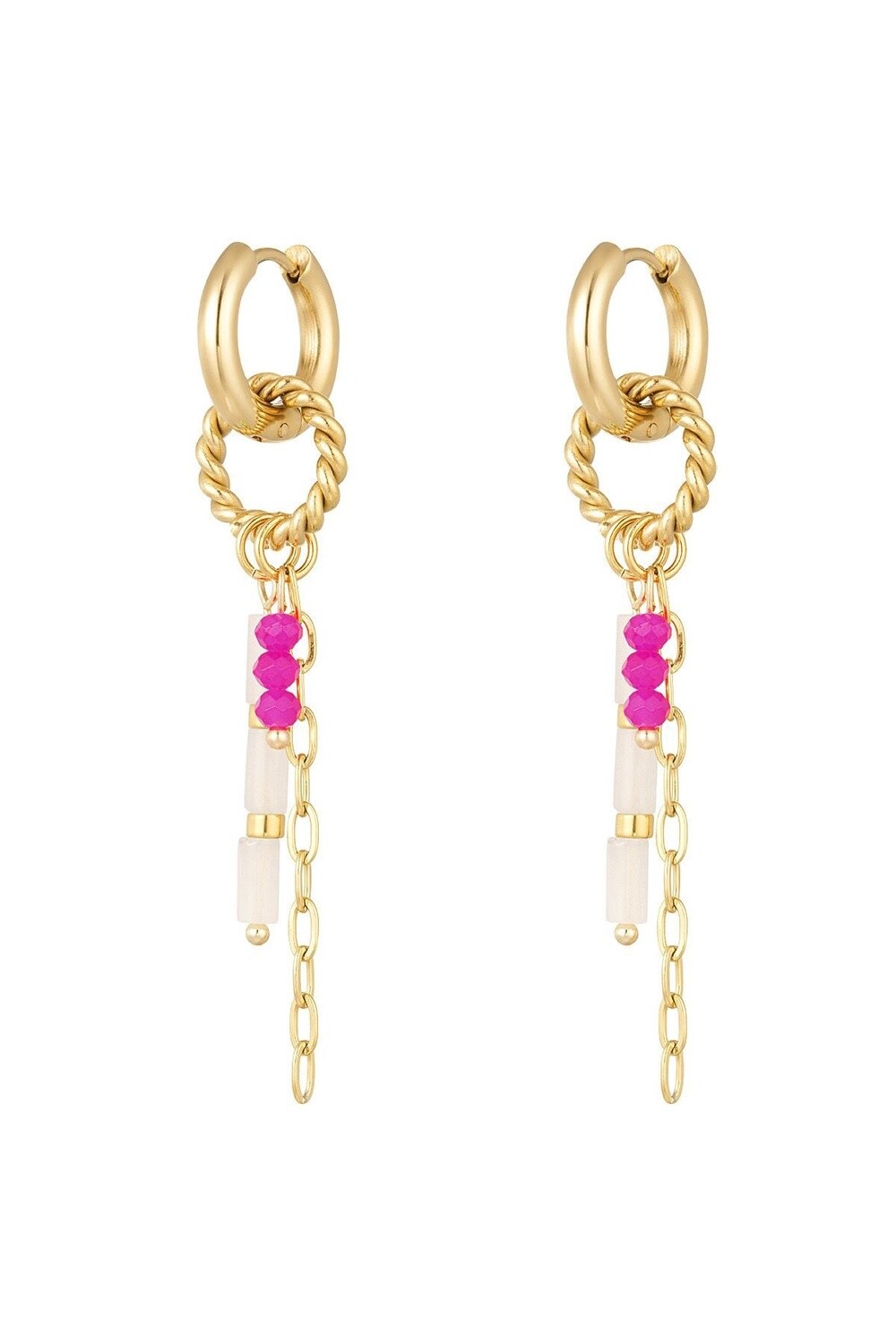 Oorbel veel hangers fuchsia