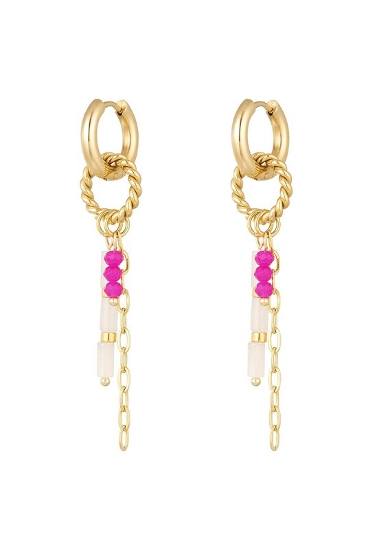 Oorbel veel hangers fuchsia