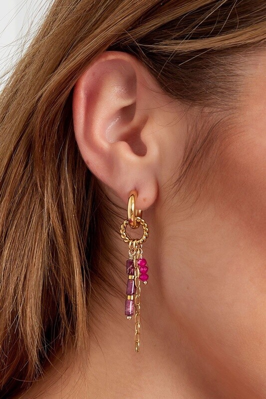Oorbel veel hangers fuchsia