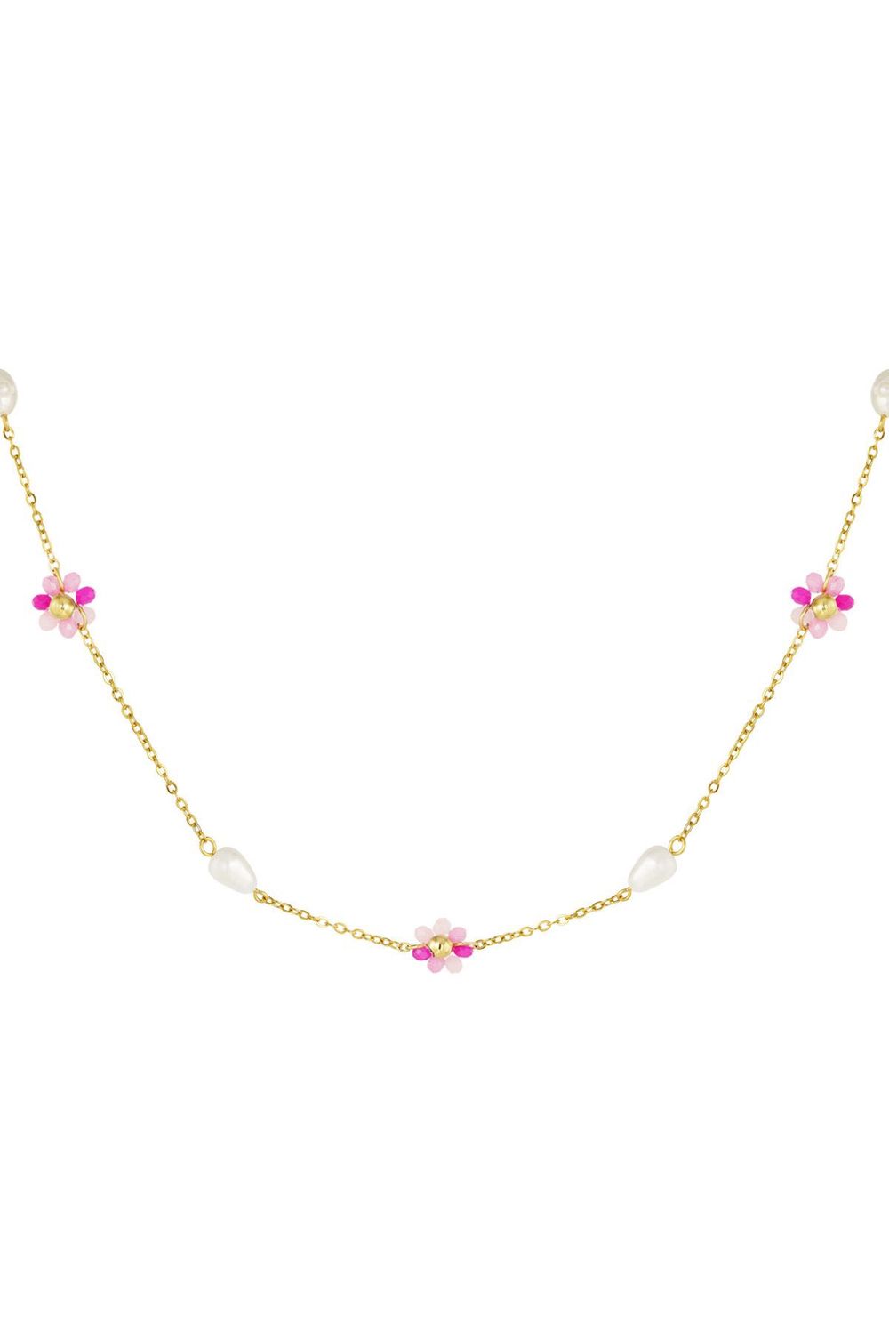 Ketting parel bloemen roze