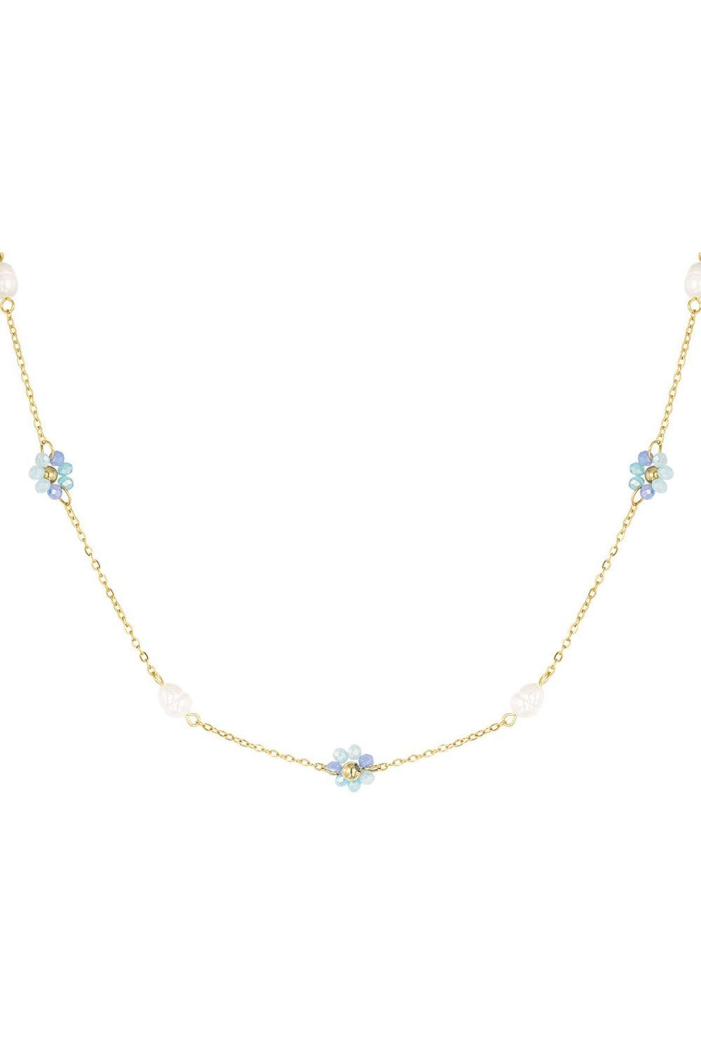Ketting parel bloemen blauw
