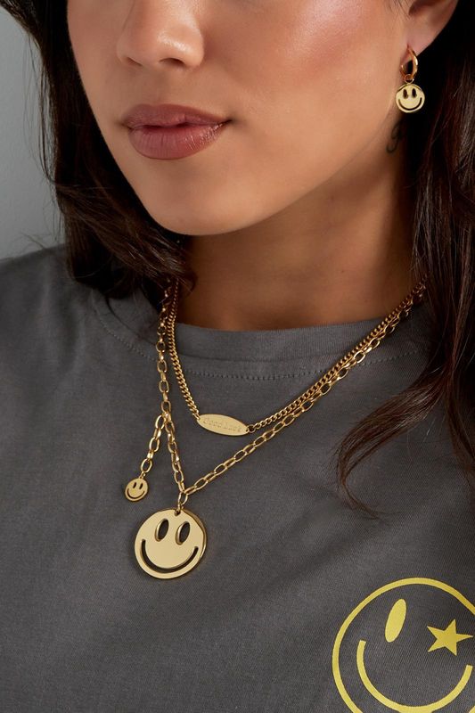 Ketting happy life smiley goud
