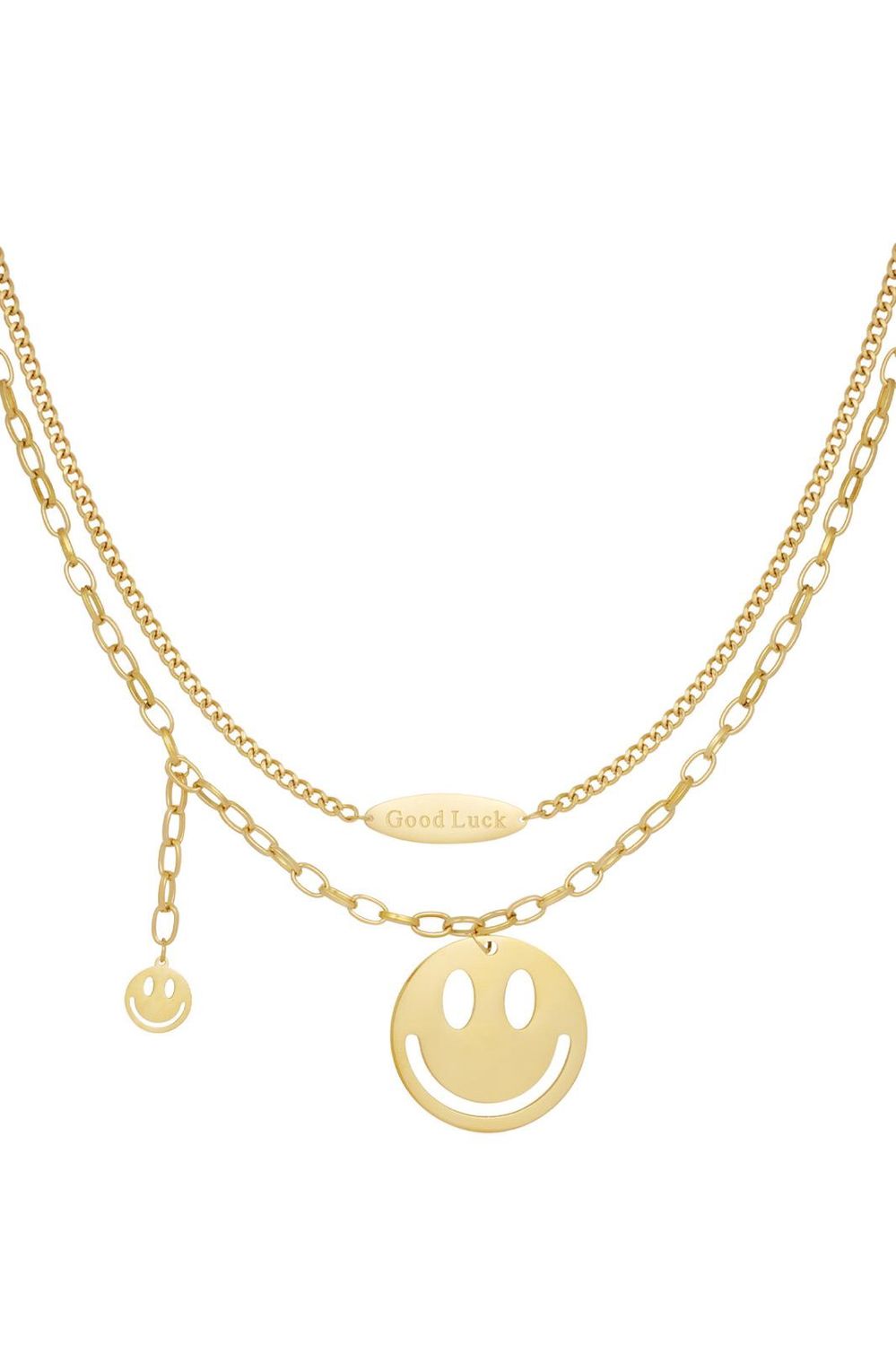 Ketting happy life smiley goud
