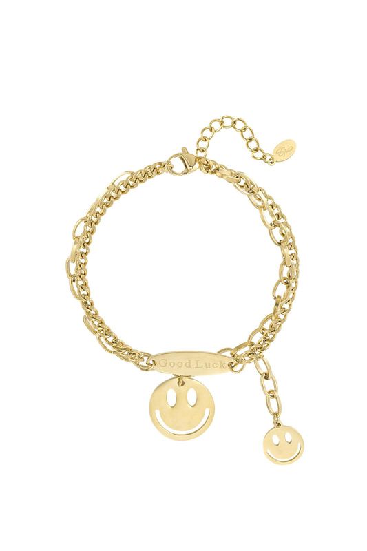Armband Good Luck smiley goud
