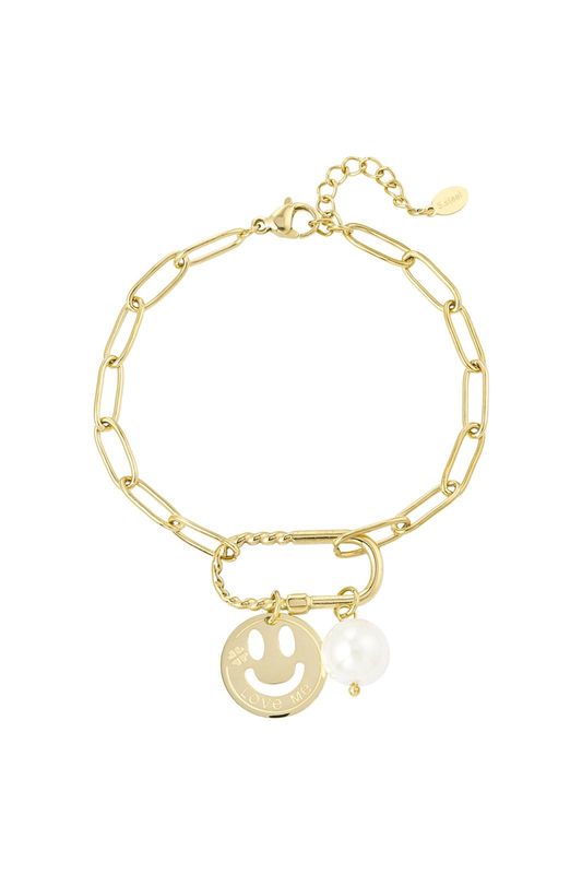 Armband schakel smiley goud