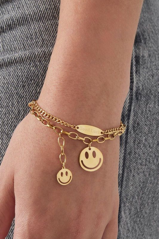 Armband Good Luck smiley goud