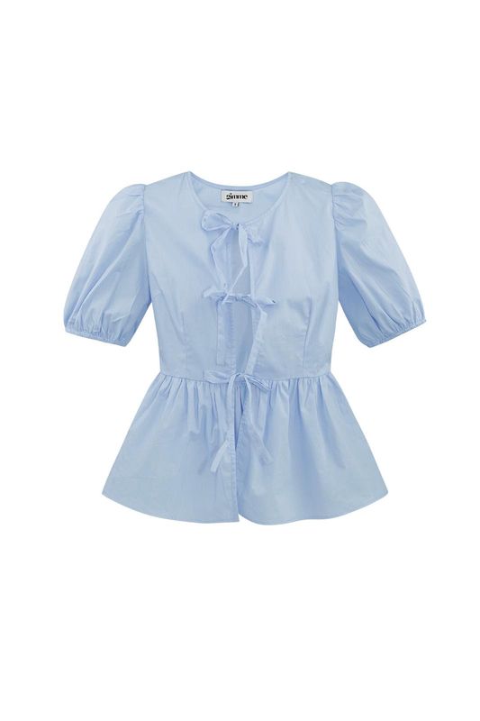 Blouse met strik l. blauw maat S