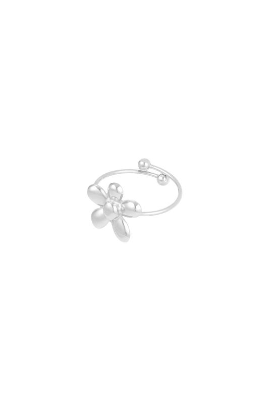 Ring puffy bloem zilver