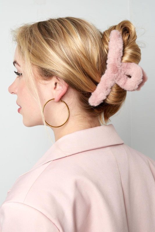 Haarclip bont licht roze