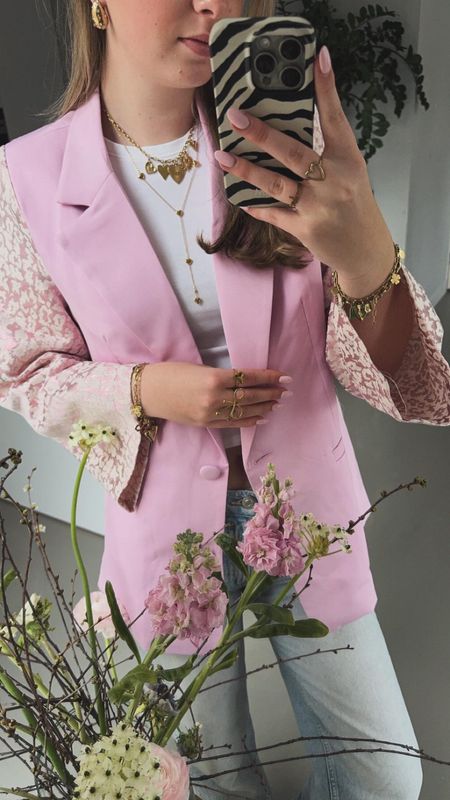 Blazer met panter mouwen roze