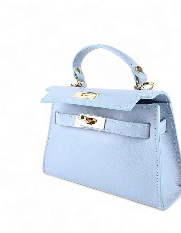 Tas leer met draaislot licht blauw