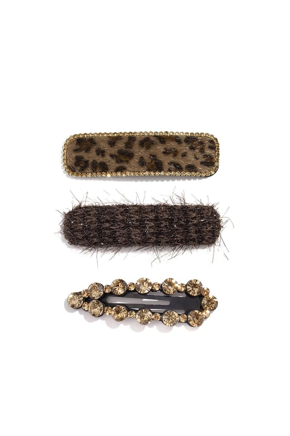 Haarclipset luipaardprint en strass bruin goud