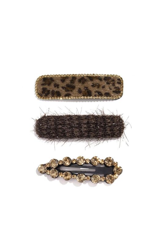 Haarclipset luipaardprint en strass bruin goud