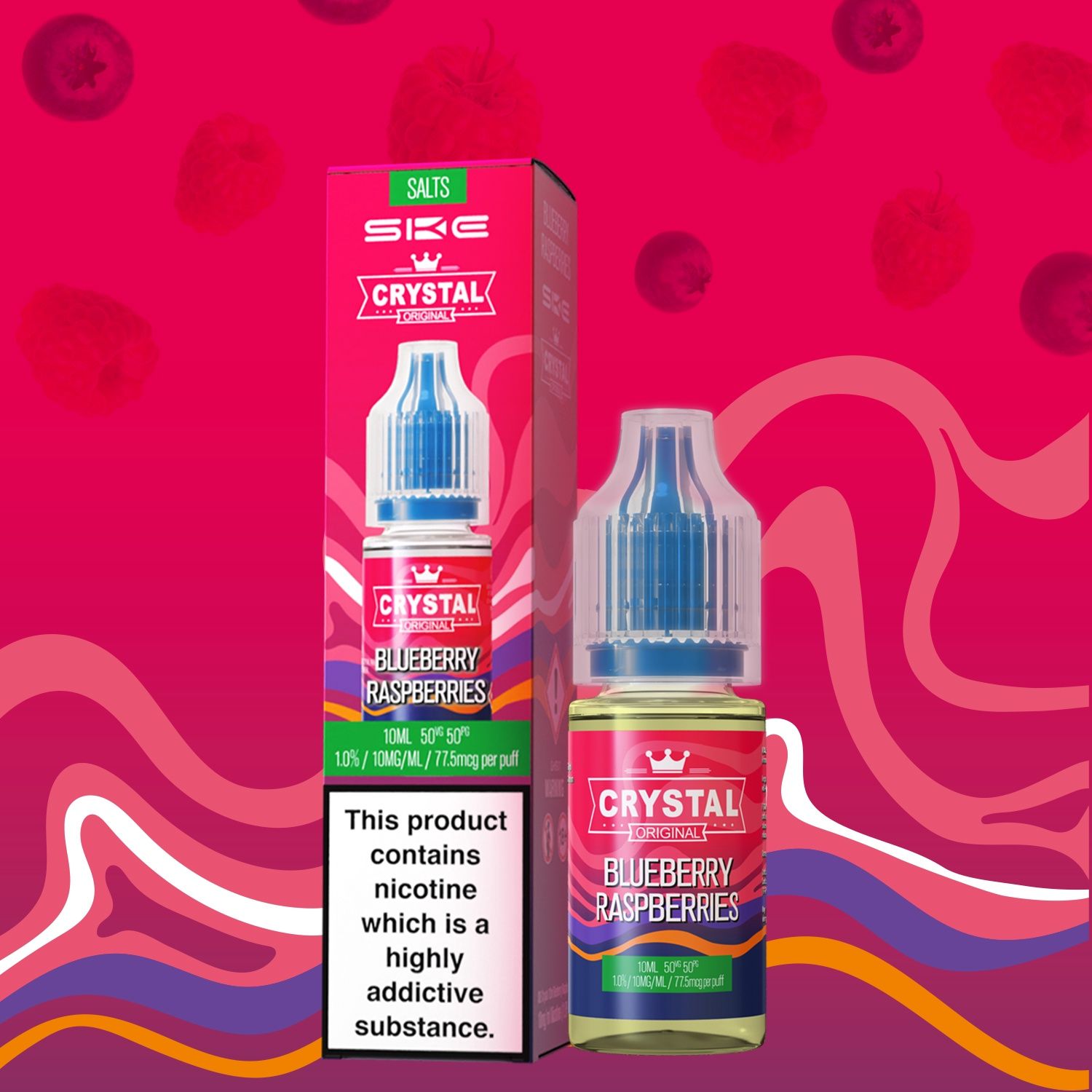 SKE Crystal Nic salt Blueberry Raspberries, Strength: 10MG