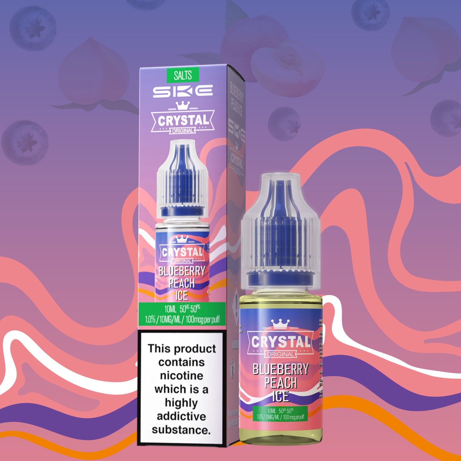 SKE Crystal Nic Salt Blueberry Peach Ice, Strength: 10MG