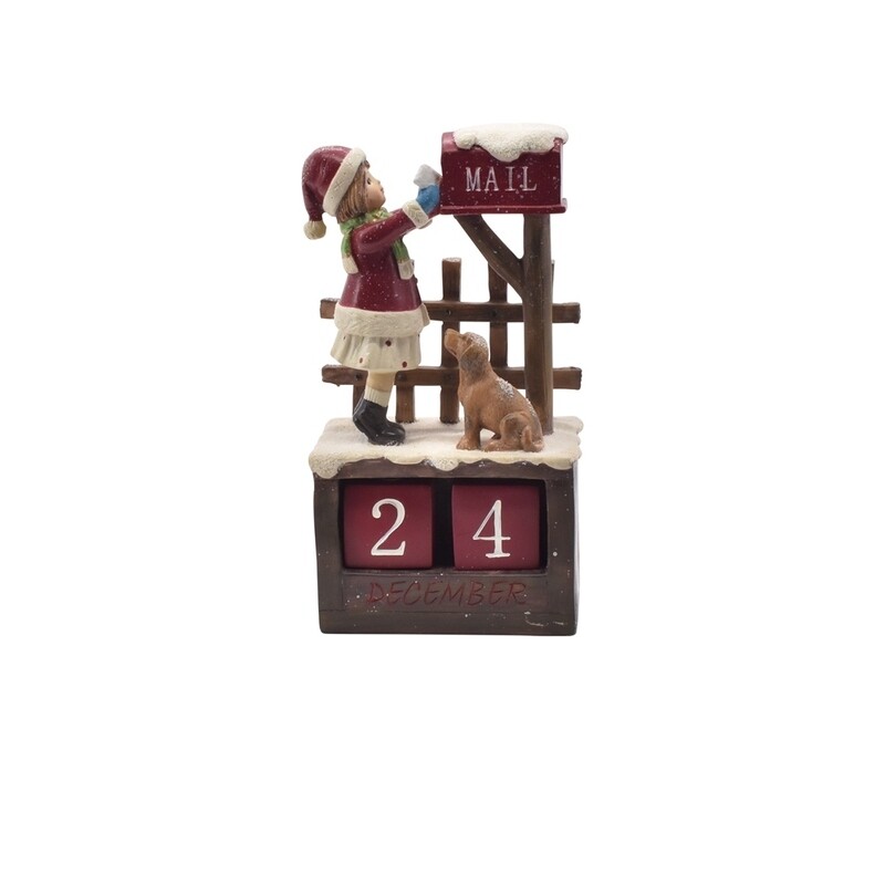 Julepige og hund med kalendertal 
( evigheds kalender ).