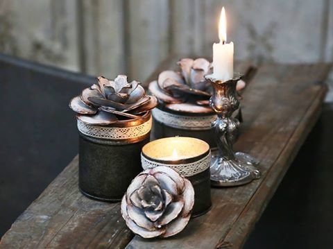 Fyrfad m/ rose dekor og duft lys