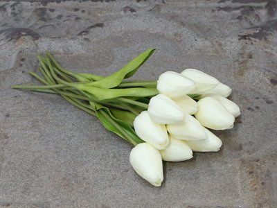 Dekorationsblomster - Tulipaner i bundt af 12 stk hvid. H27Ø13 cm