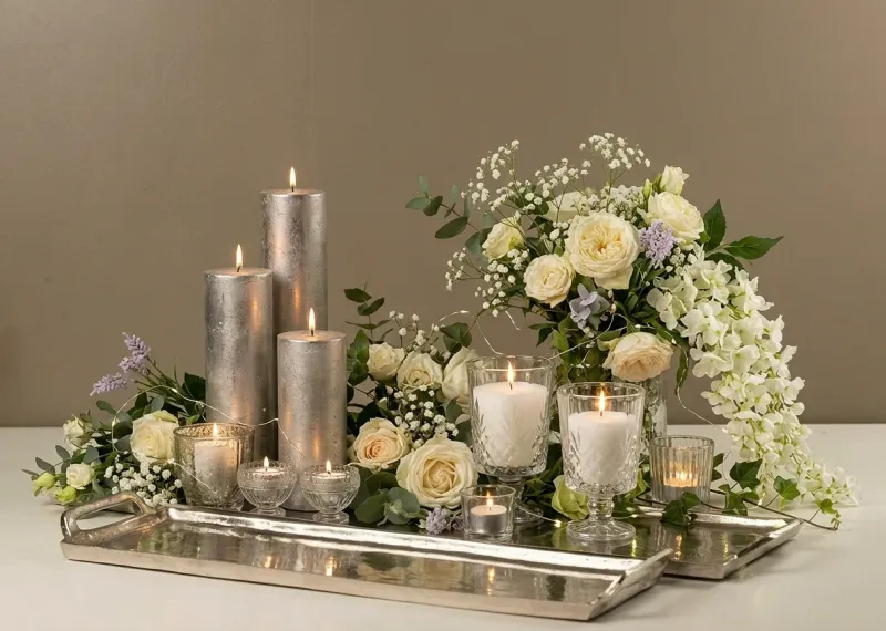 Stort metal/sølv lysfad aflangt Stort metal/sølv lysfad aflangt