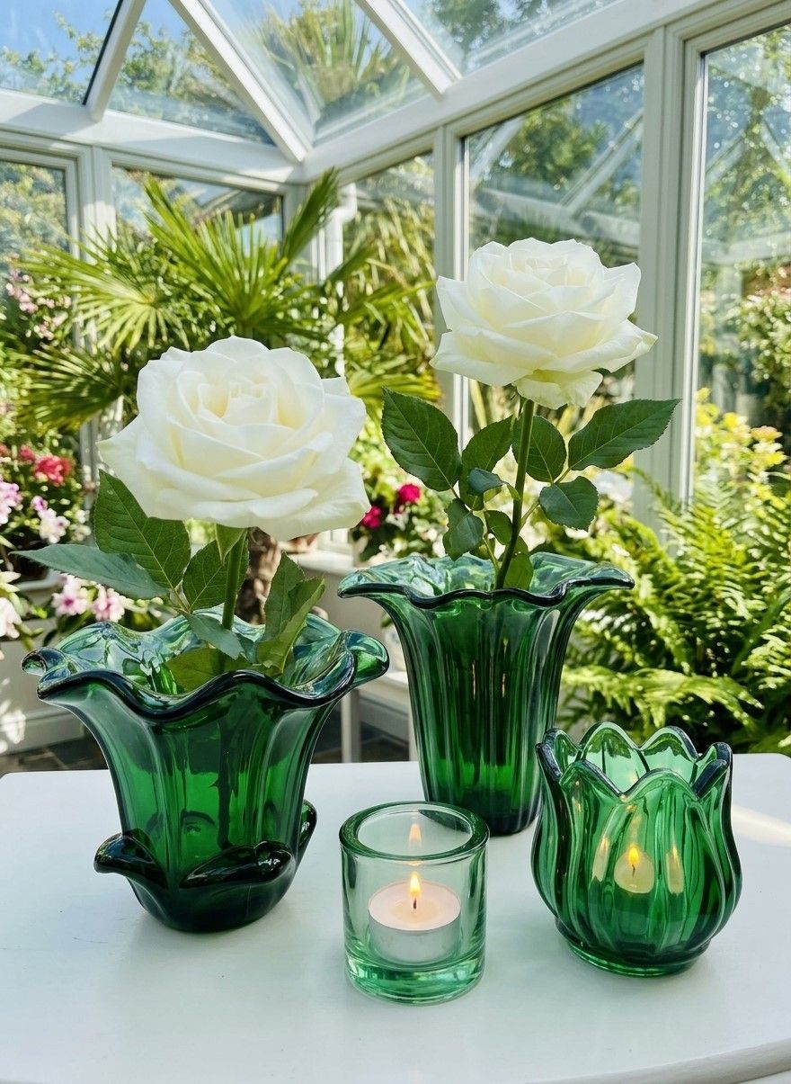 Vase Flower. Grøn glas.