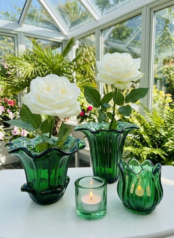 Vase Flower. Grøn glas.